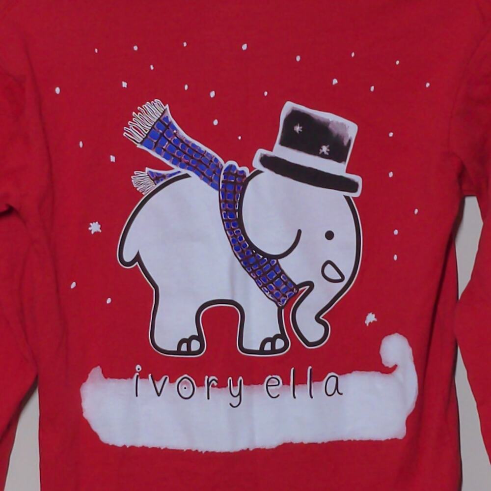 Ivory Ella Red Long Sleeve T-Shirt Snow Elephant Cotton Holiday XS